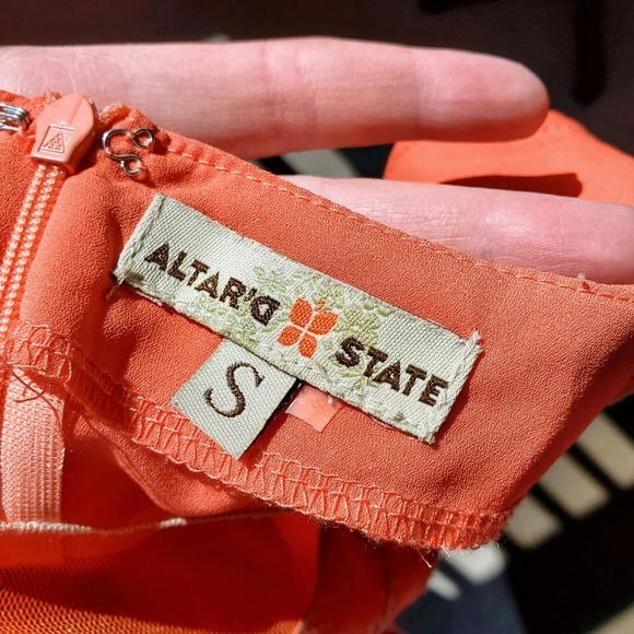 Altar'd State Orange Sleeveless Dress With Leaf Embroidery Size Small - Picture 14 of 15